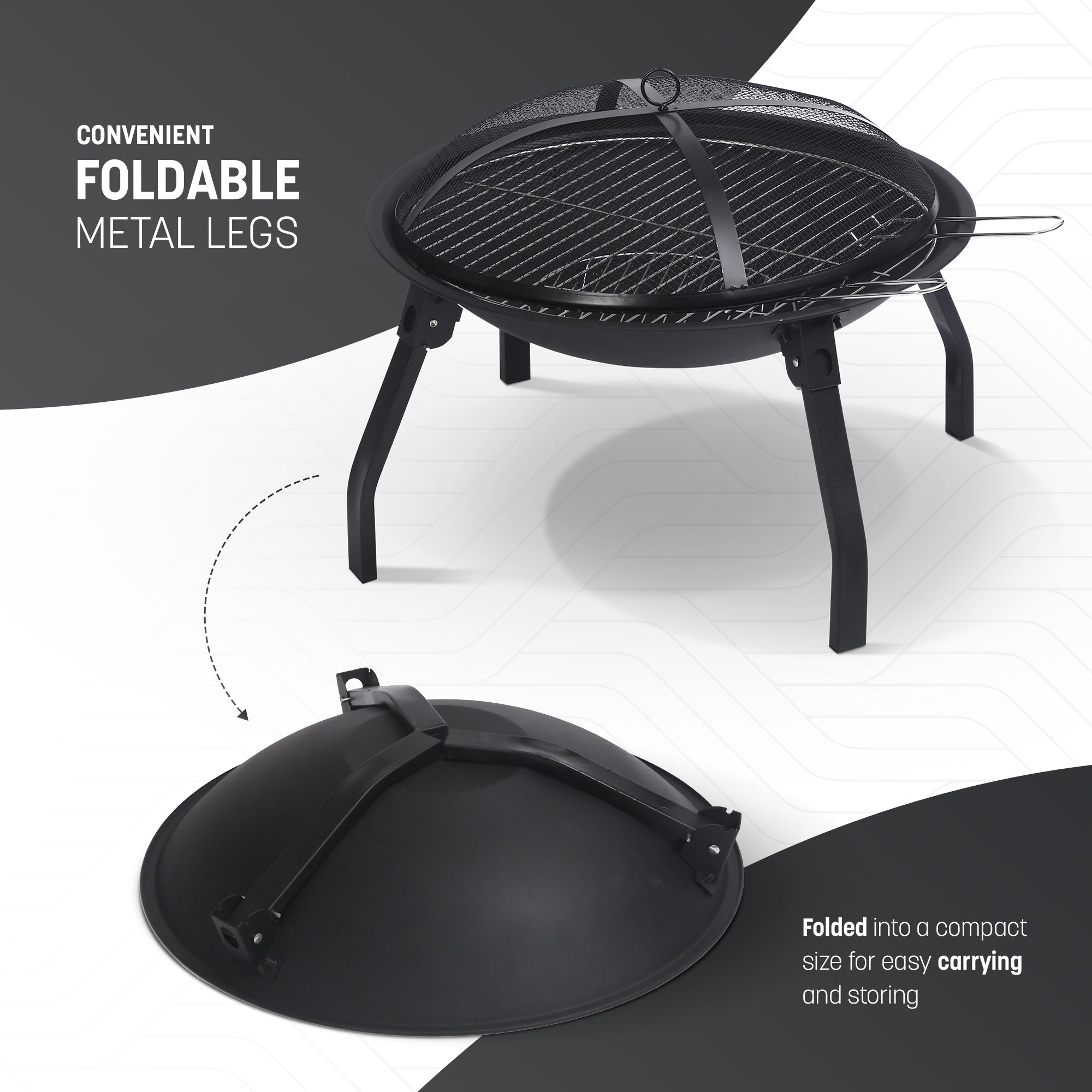 Keplin Portable Folding Fire Pit with Lid, Durable Steel Firepit for Outdoor use & BBQs, Collapsible Outdoor Fire Pits for Campervan Trips, Easy-to-Use Fire Pits for Garden Warmth & Ambiance