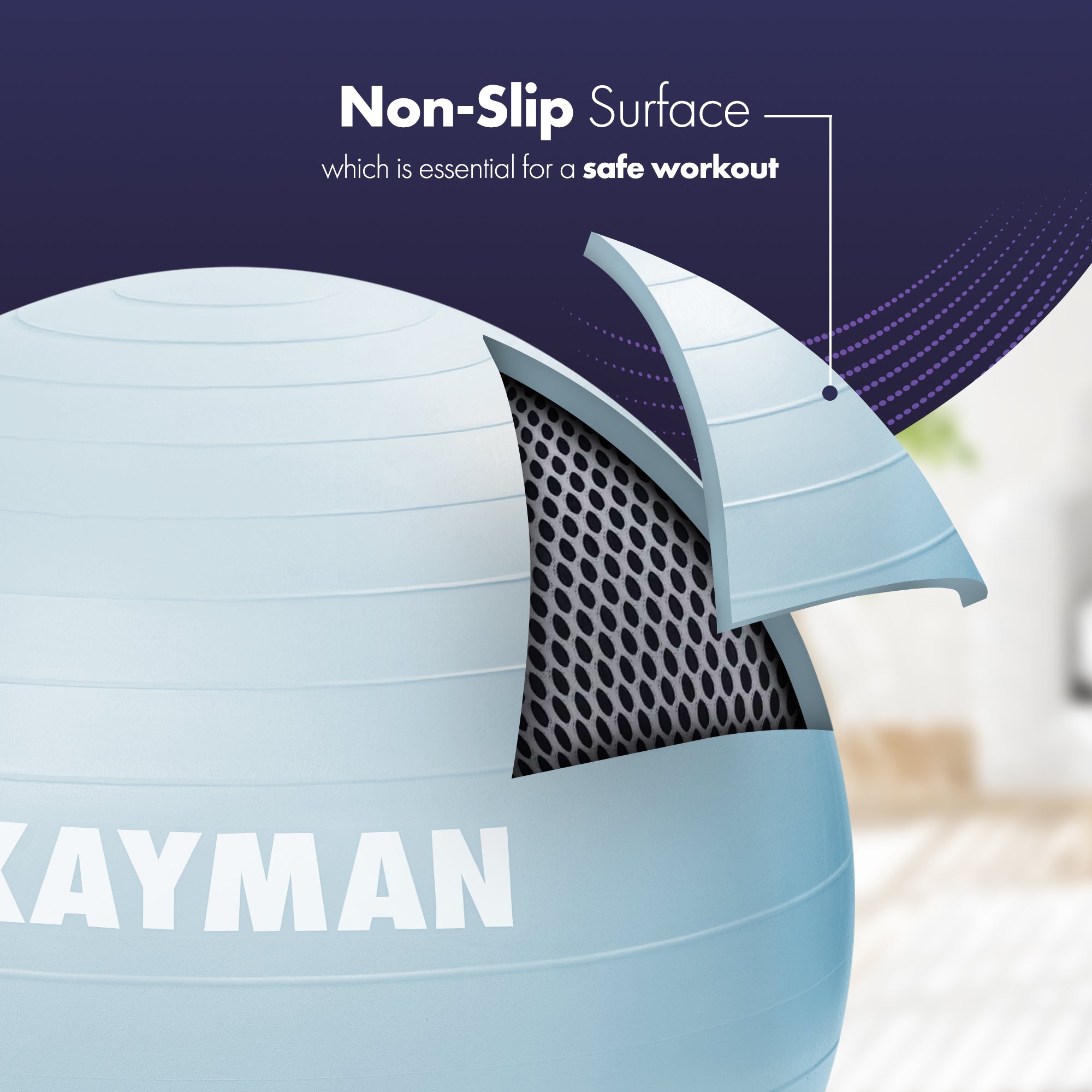 KAYMAN Exercise Ball - Anti-Burst System, Non-Slip Rings, Durable Material, Easy to Inflate, Ideal for Yoga, Pilates, Fitness, Balance Training, Gym, and Home Workouts