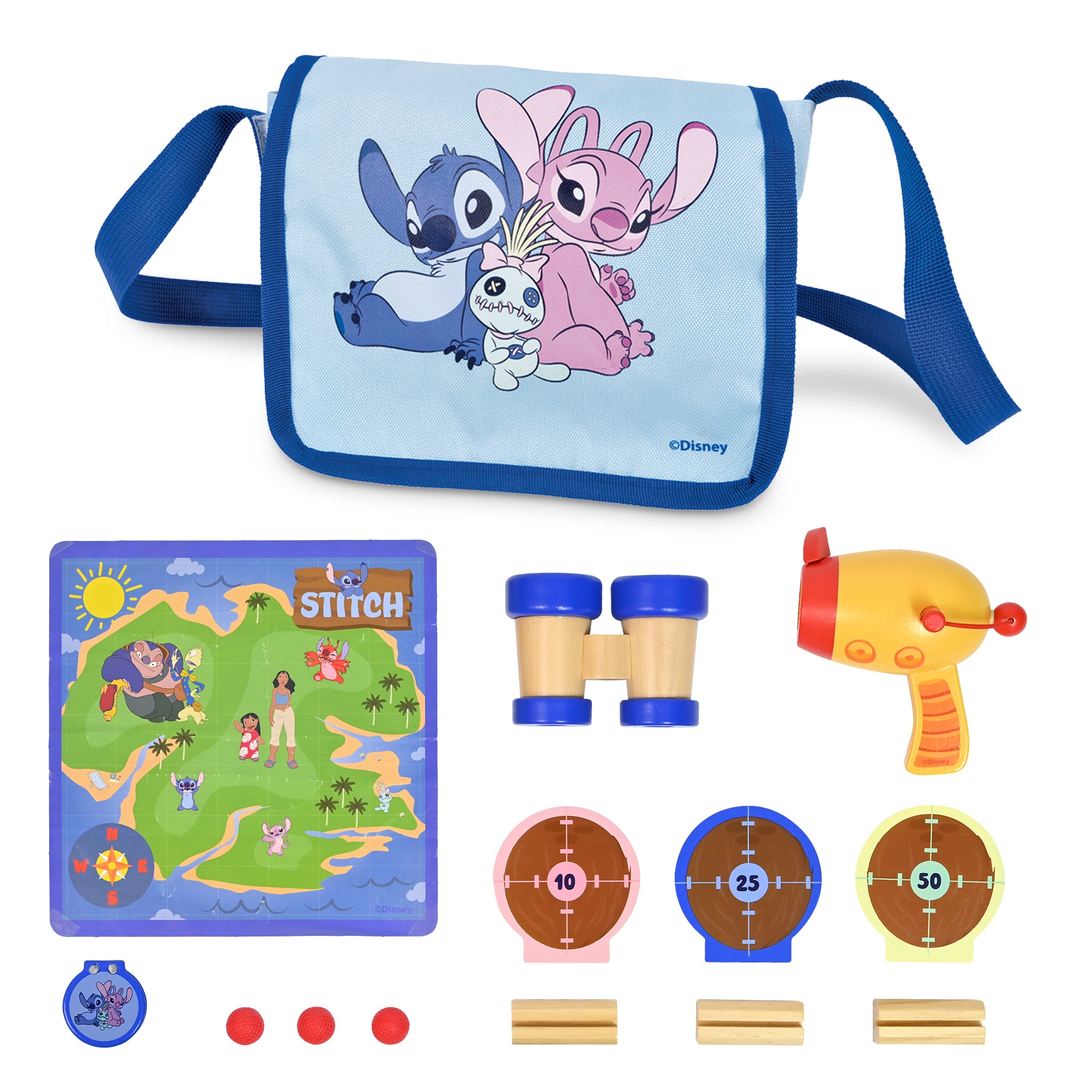 Disney Lilo & Stitch Adventure Bag Playset – Kids’ Target Game with Toy Blaster, Wooden Targets, Binoculars & Travel Bag – Fun Outdoor & Indoor Activity Set
