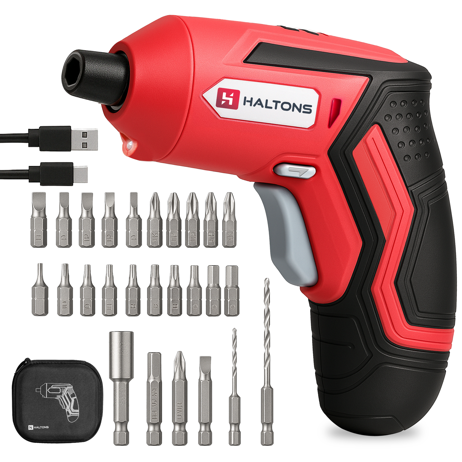 Haltons 25-Pc Electric Screwdriver Set – 3.6V Cordless Power Driver with 1500mAh Lithium Battery, 5.0Nm Torque, 300RPM, 25mm CRV Bits, LED Light – Compact Tool Kit for DIY, Home & Office Use