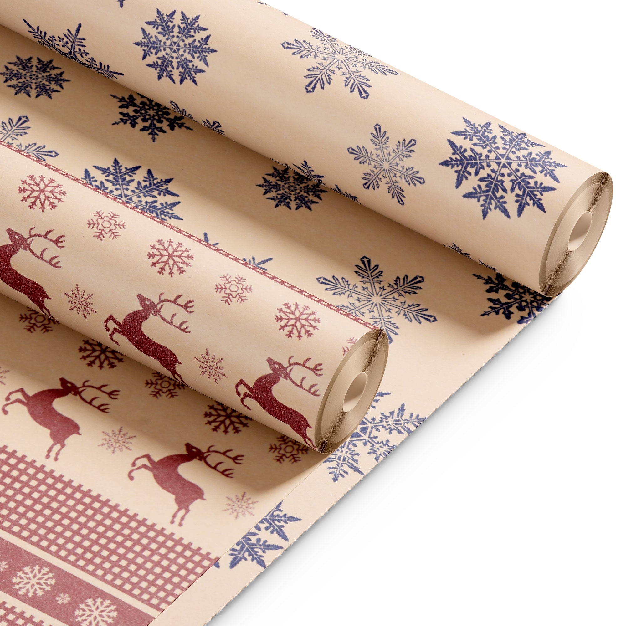 Kraft & Co 2 Pack Christmas Wrapping Paper Roll - Festive Designed Recyclable Kraft Paper, Perfect for Holiday Gifts, Arts & Crafts-Wrapping for a Merry Christmas (44.5cm x 25m)