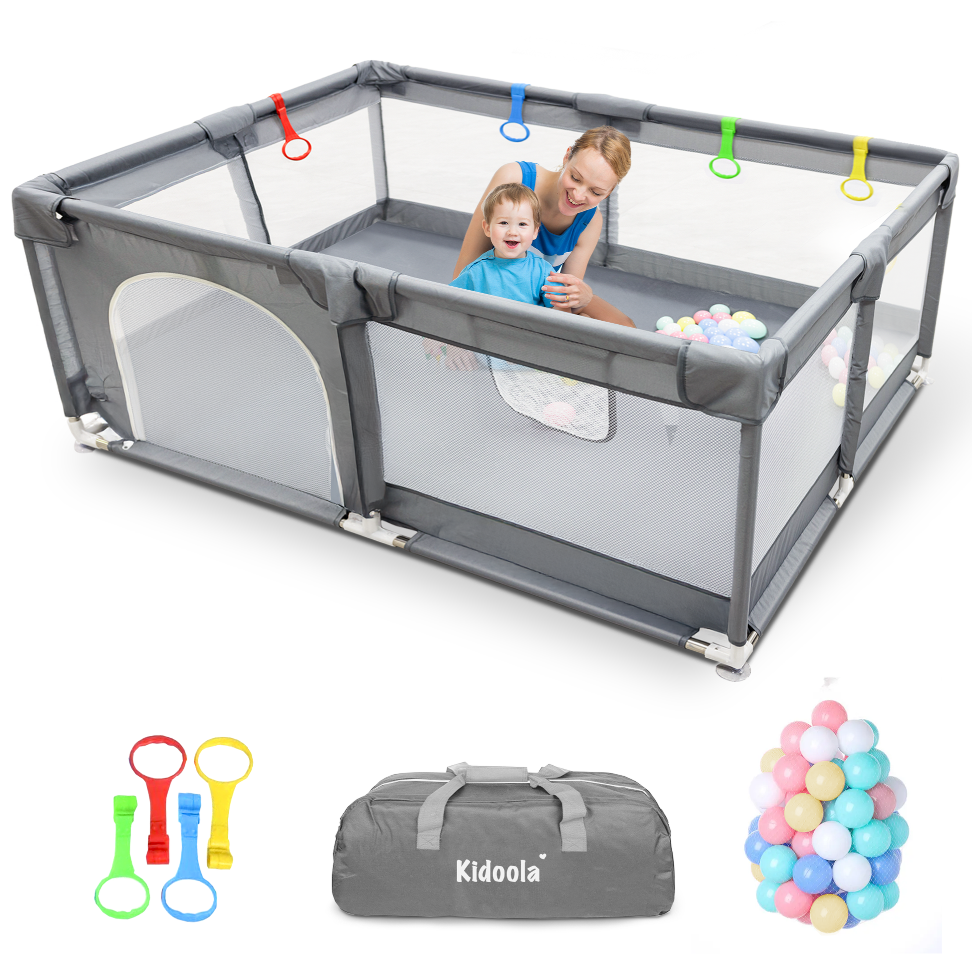 KIDOOLA Baby Playpen with Padded Frame & Mesh Walls, Unisex (150x180x65cm)