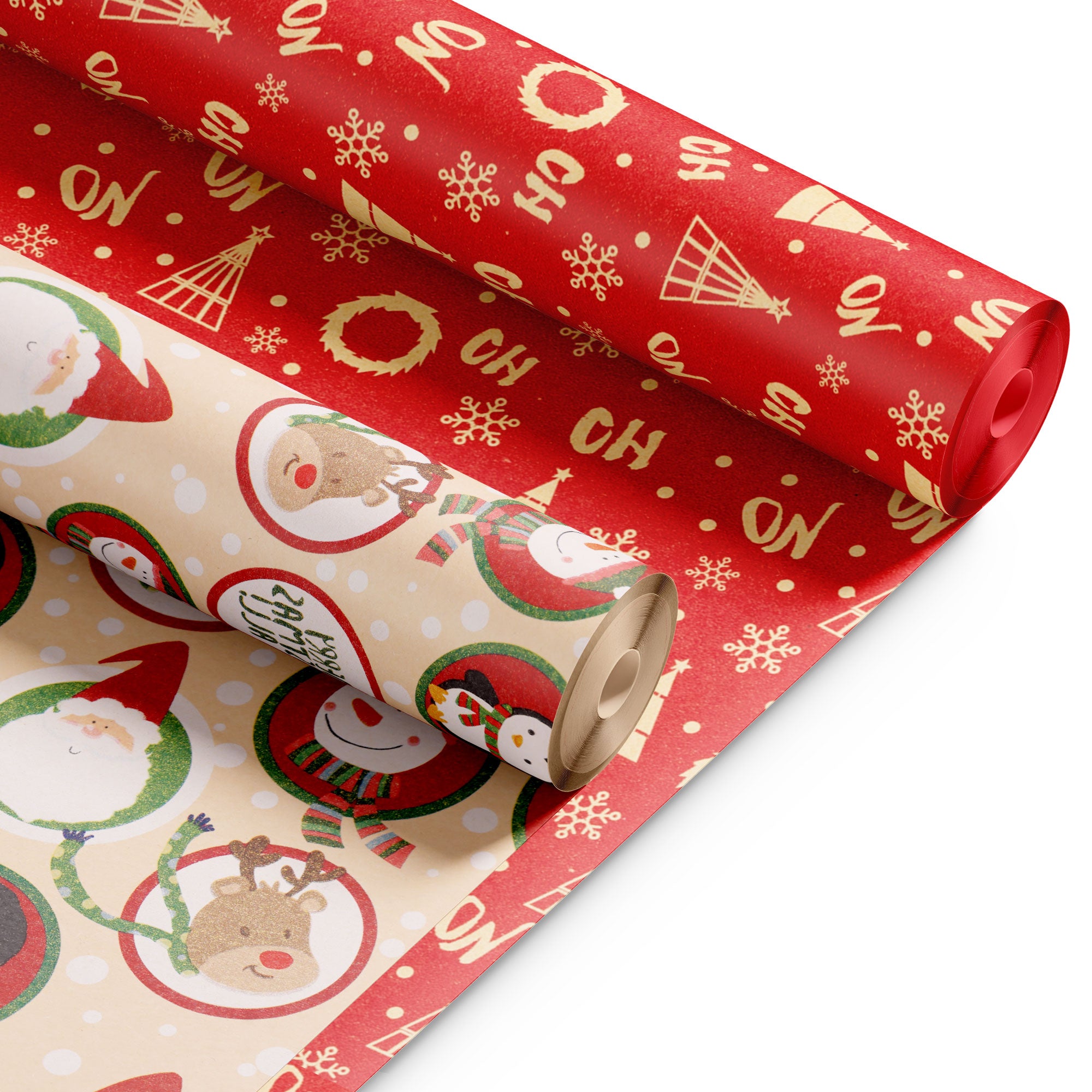 Kraft & Co 2 Pack Christmas Wrapping Paper Roll - Festive Designed Recyclable Kraft Paper, Perfect for Holiday Gifts, Arts & Crafts-Wrapping for a Merry Christmas (44.5cm x 25m)