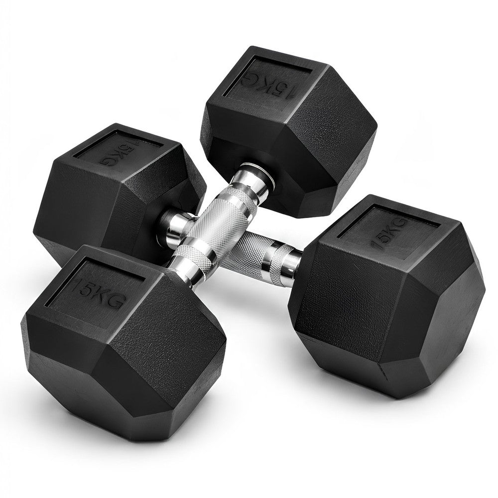 KAYMAN Rubber Hex Dumbbells Pair 15kg