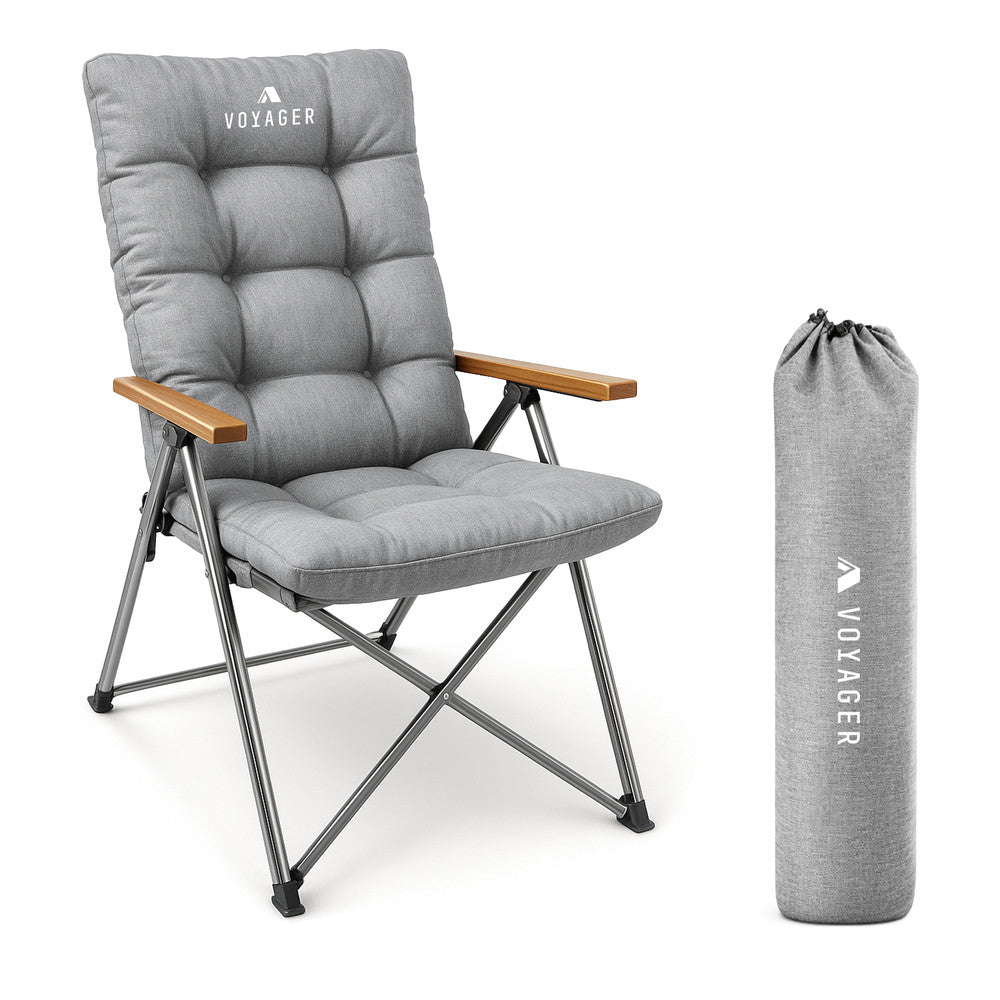 Luxury folding camping chair 150kg capacity – single pack, stable steel frame with 120° recline UK