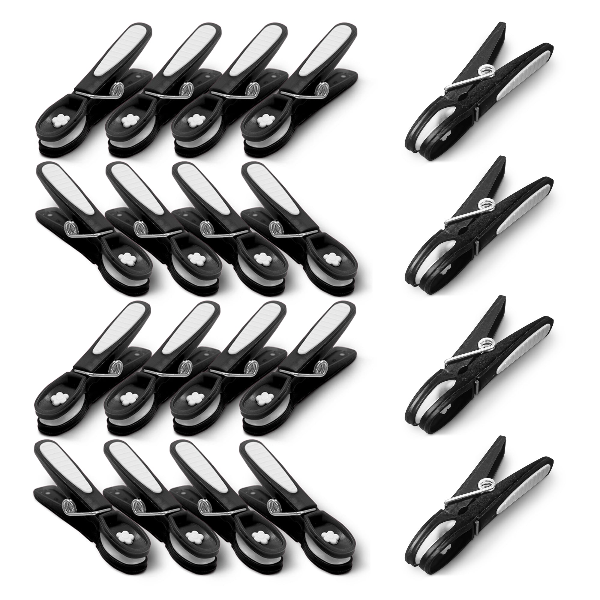 KEPLIN 20-Pack Black Clothes Pegs with Metal Springs | Strong Grip, Mark-Free Design, UV-Resistant Plastic for Indoor & Outdoor Use