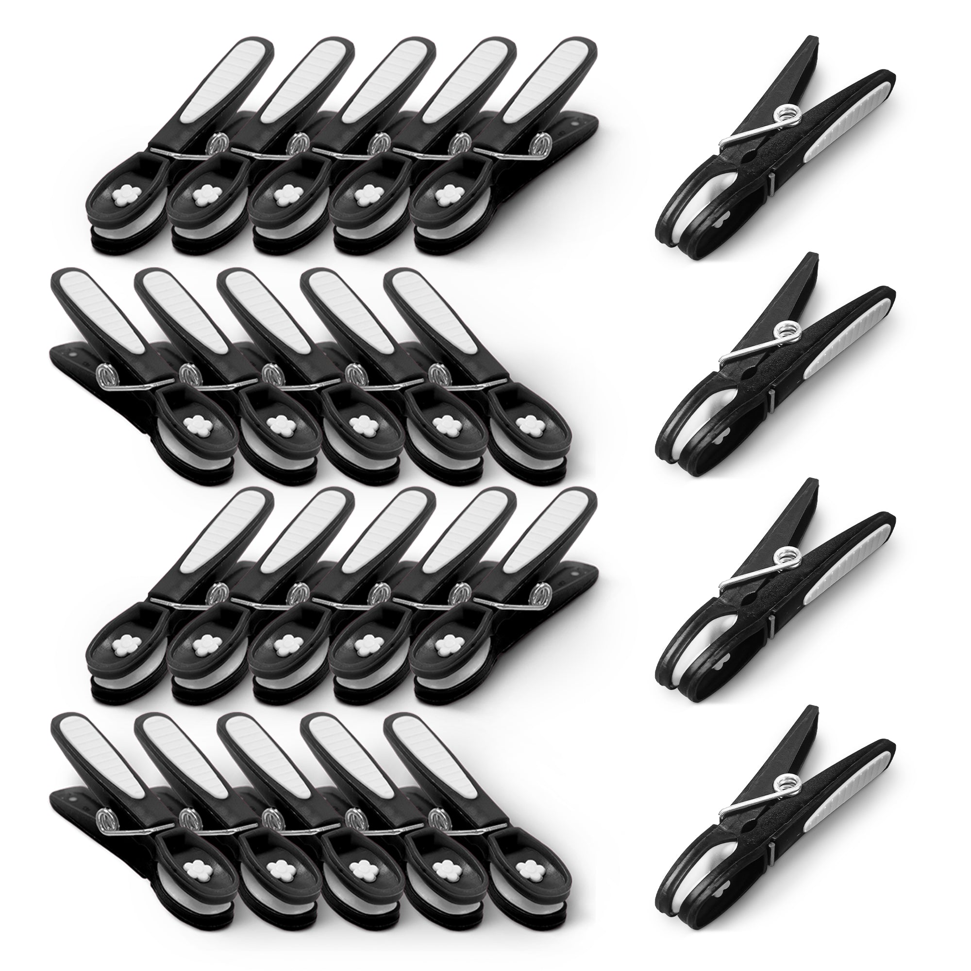 KEPLIN 24-Pack Black Clothes Pegs with Metal Springs | Strong Grip, Mark-Free Design, UV-Resistant Plastic for Indoor & Outdoor Use