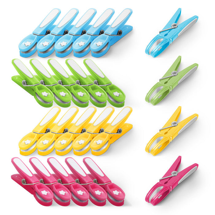Multicolour Clothes Pegs with Metal Springs - 24 Pack