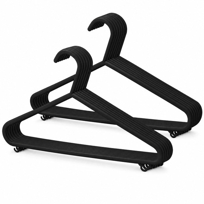 Charcoal plastic clothes hangers 25 pack with trouser bar and accessory hooks