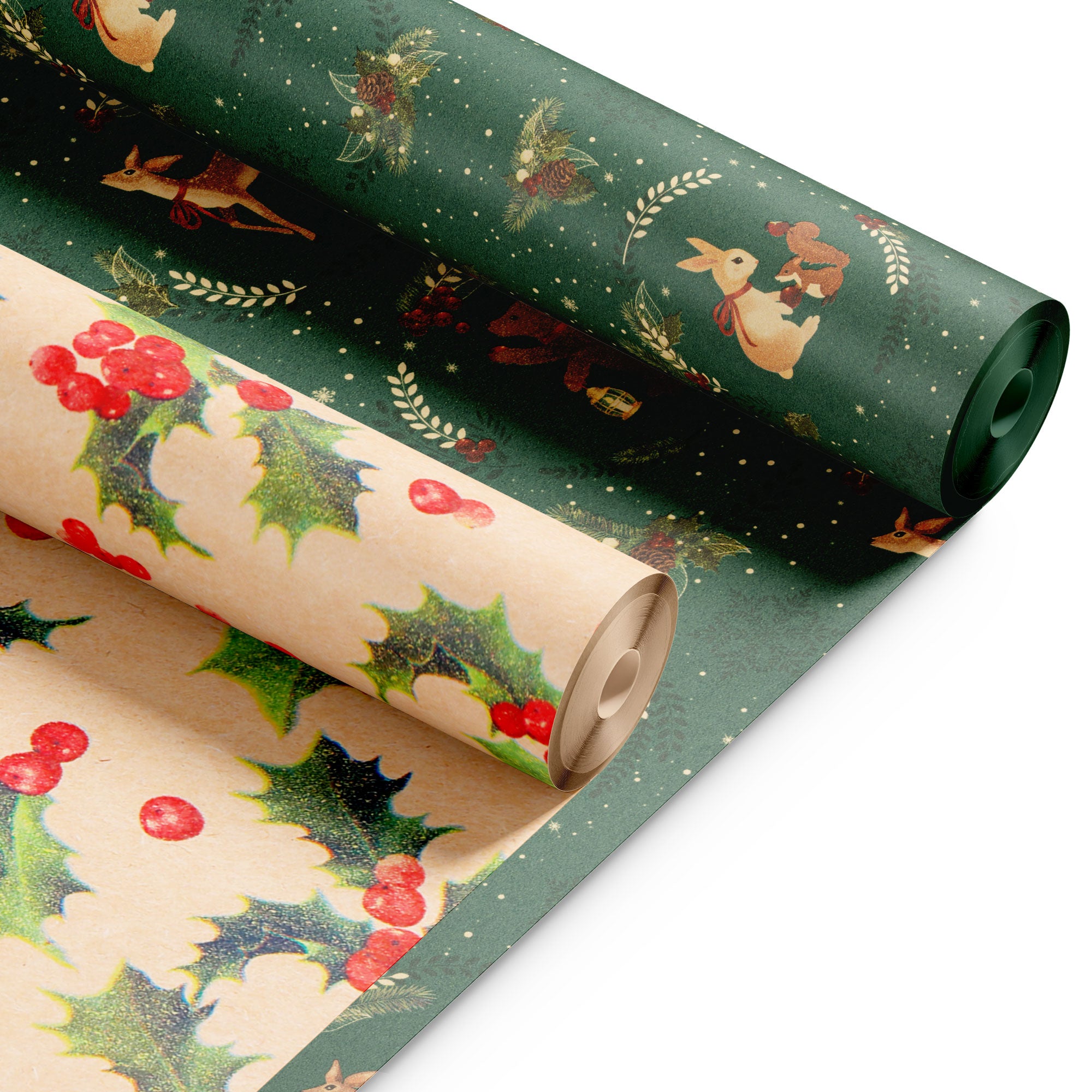 Kraft & Co 2 Pack Christmas Wrapping Paper Roll - Festive Designed Recyclable Kraft Paper, Perfect for Holiday Gifts, Arts & Crafts-Wrapping for a Merry Christmas (44.5cm x 25m)