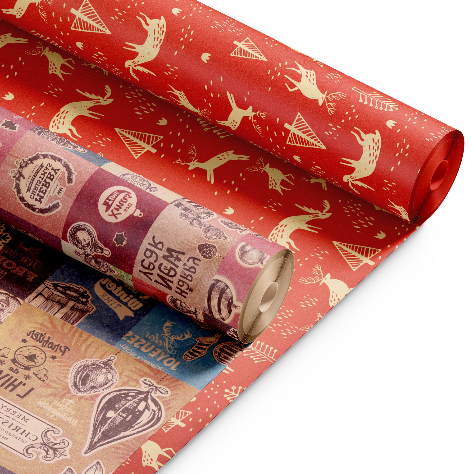 Kraft & Co 2 Pack Christmas Wrapping Paper Roll - Festive Designed Recyclable Kraft Paper, Perfect for Holiday Gifts, Arts & Crafts-Wrapping for a Merry Christmas (44.5cm x 25m)