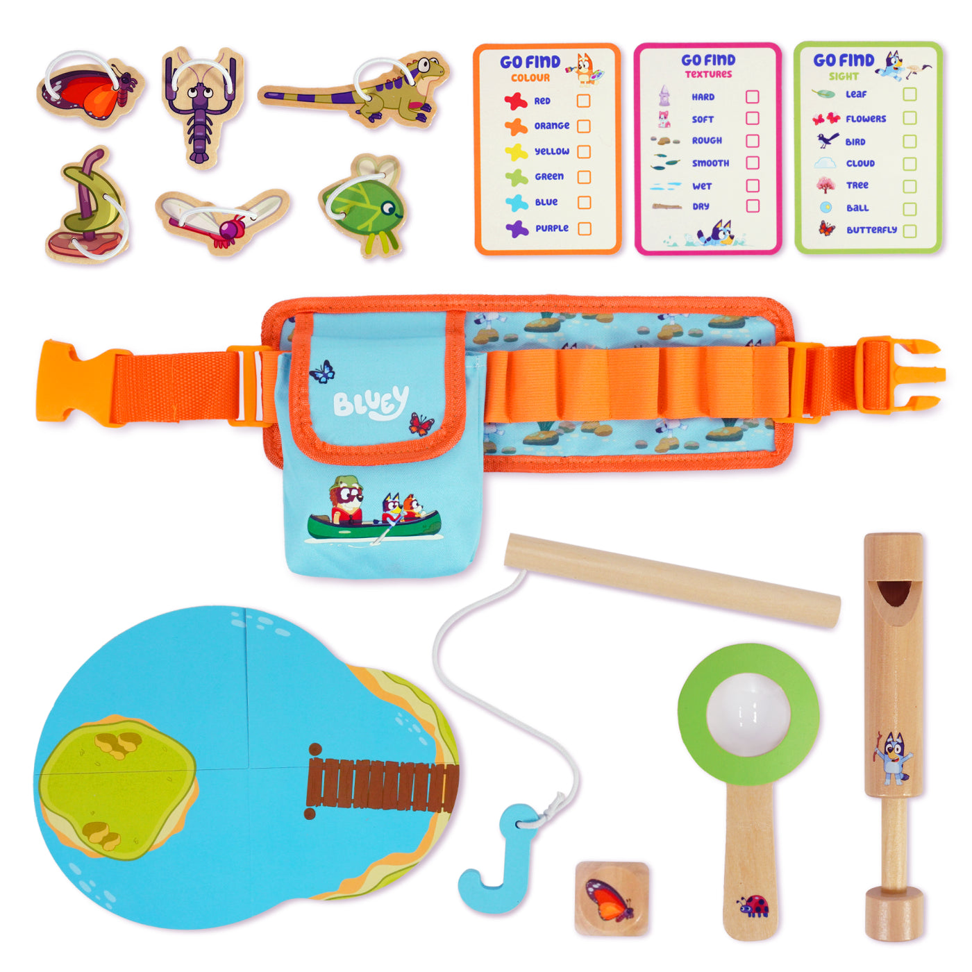 Bluey Adventure Belt 17-piece explorer set – magnifying glass, compass and whistle for kids UK