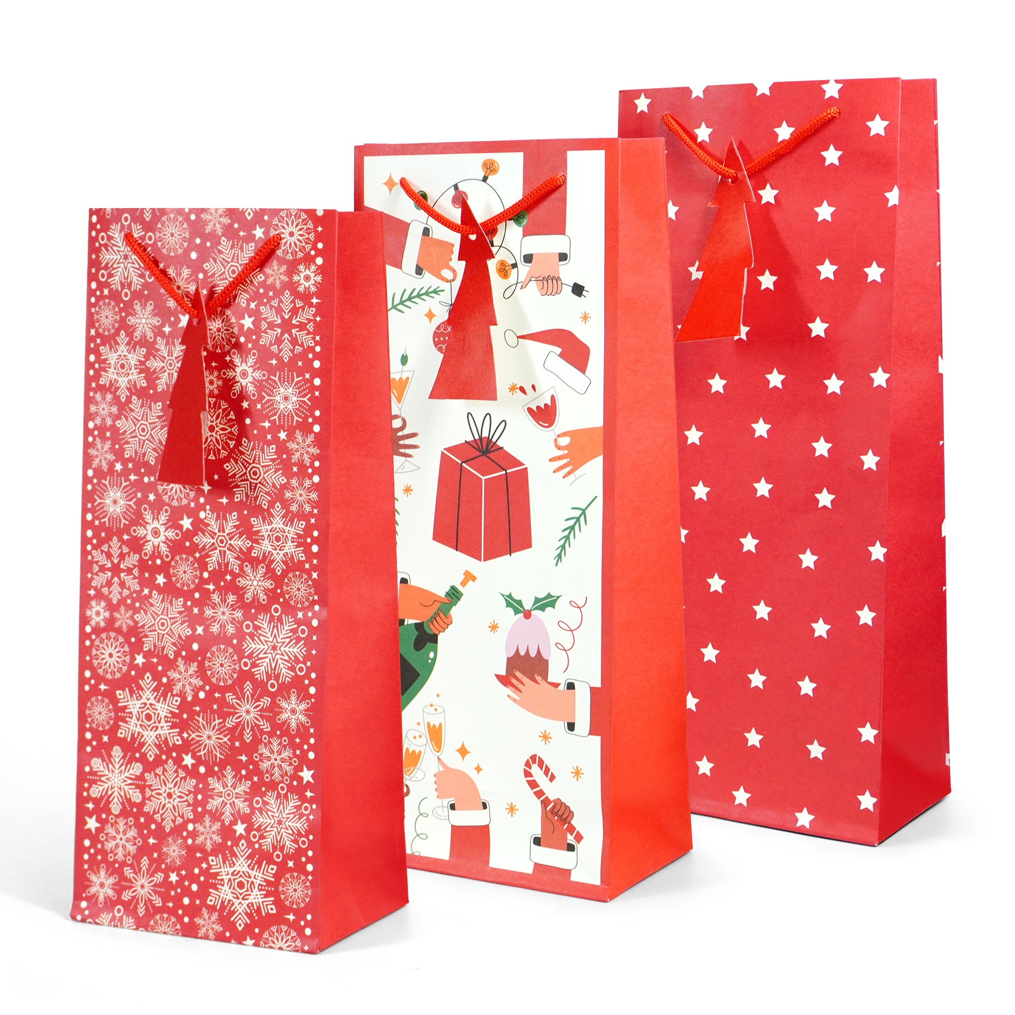 Kraft & Co - Christmas Wine Bottle Bag, 3 Festive Designs- Joy, Festive, Sparkle,  Pack of 3