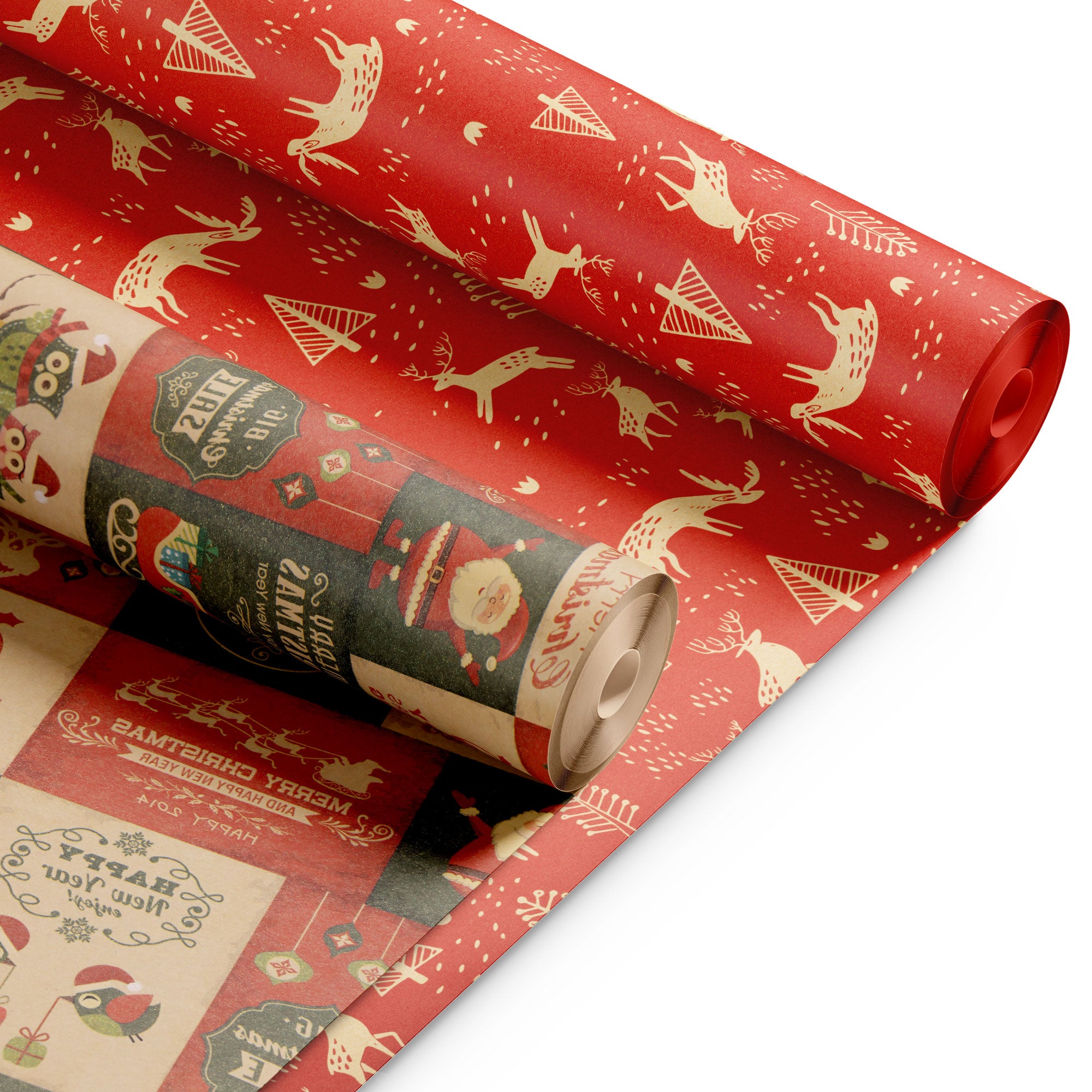 Kraft & Co 2 Pack Christmas Wrapping Paper Roll - Festive Designed Recyclable Kraft Paper, Perfect for Holiday Gifts, Arts & Crafts-Wrapping for a Merry Christmas (44.5cm x 25m)