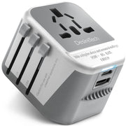 Desiretech Travel Adaptor 4-in-1 Universal Plug Adapter with USB-A, USB-C, Phone Docking - Compact UK to World Adaptor, Double Fuse Protection - Perfect for Europe, USA, Asia & Beyond