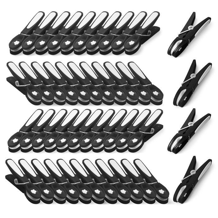 Black Clothes Pegs with Metal Springs - 48 Pack