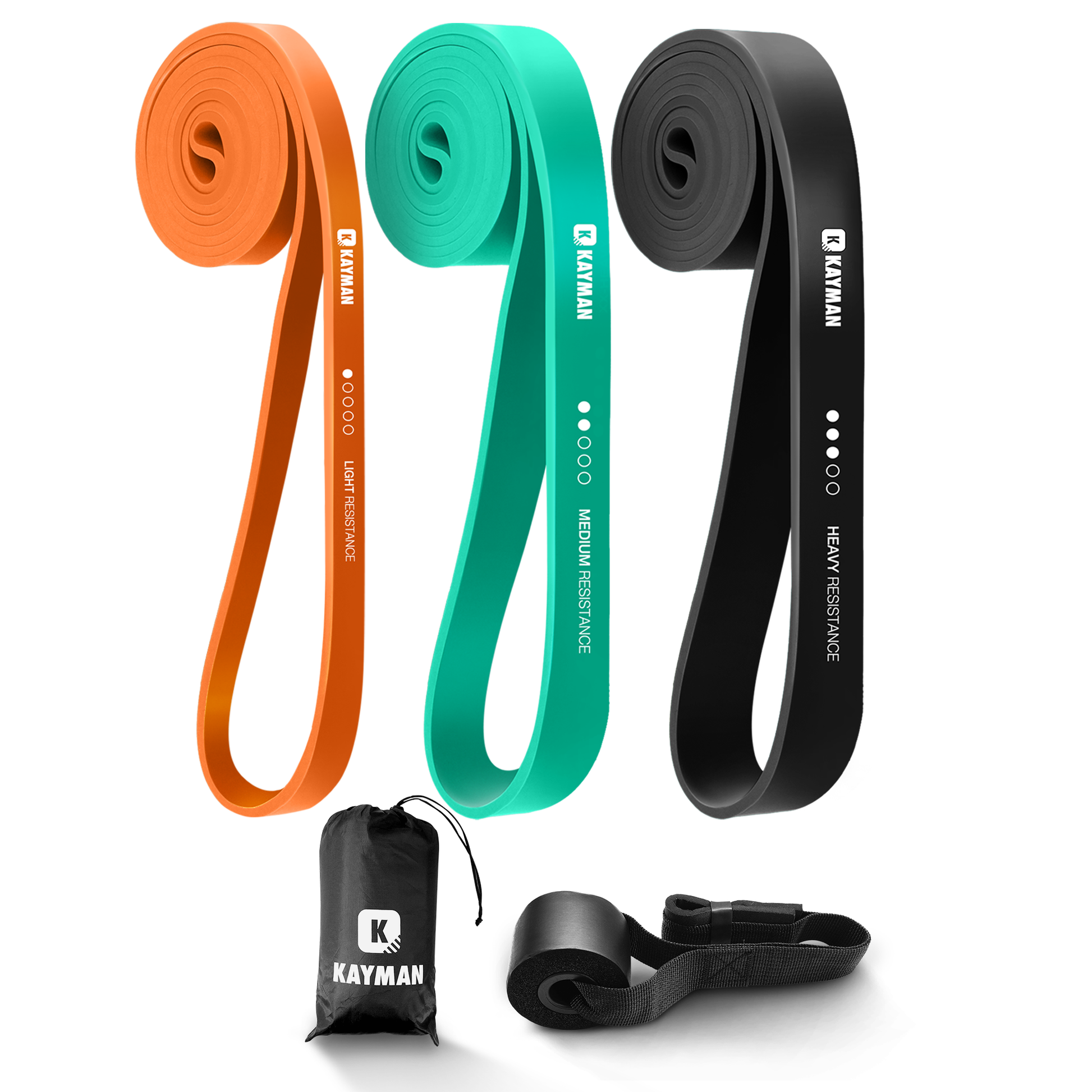 Kayman - Long Resistance Band with Door Anchor & Carry Bag Set – Perfect for Pull-Ups, Yoga, Calisthenics, Strength Training, Stretching, Home Workouts