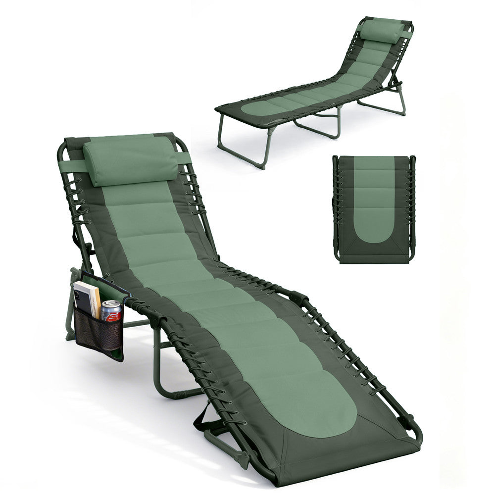 KEPLIN Foldable Sun Lounger Chair - Outdoor Garden Recliner with Color Block Design, 4 Position Adjustable Backrest, Padded 600D Oxford Fabric, Portable Patio Camping Deck Chair 110kg