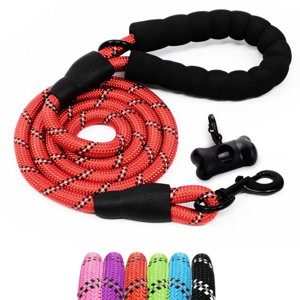 FurDreams 1.5m (5ft) Slip-On Dog Lead – One-Size-Fits-All Leash with Soft Padded Handle, Reflective Threads, and Waste Bag Dispenser – Durable, Weather-Resistant Climbing Rope for Dogs