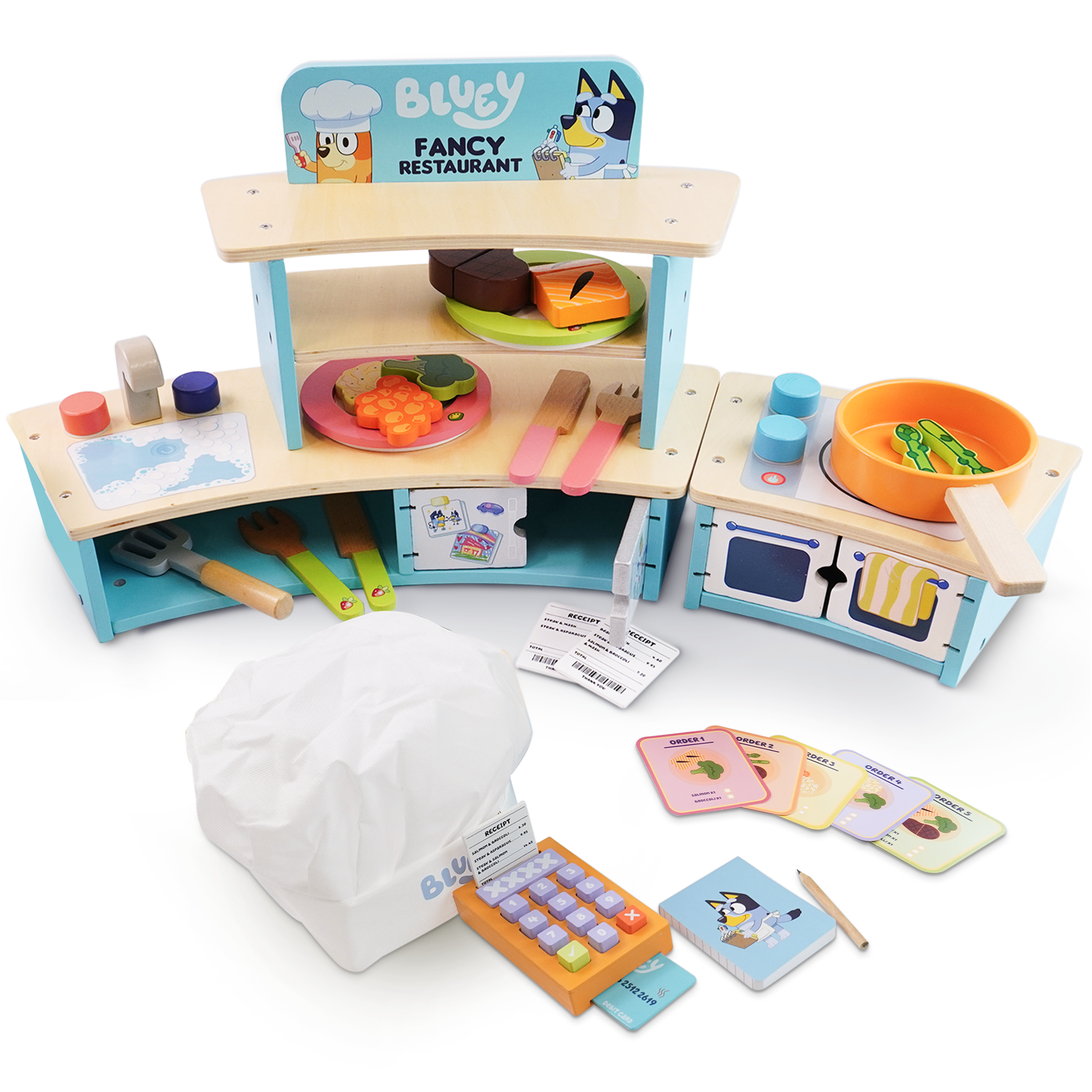 Bluey tabletop restaurant playset wooden kitchen – FSC certified pretend cooking toy for kids ages 3+ UK