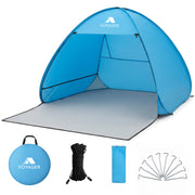 Pop-up beach tent blue 2-person UPF 50+ UV protection – instant setup for UK beach days and outdoor events