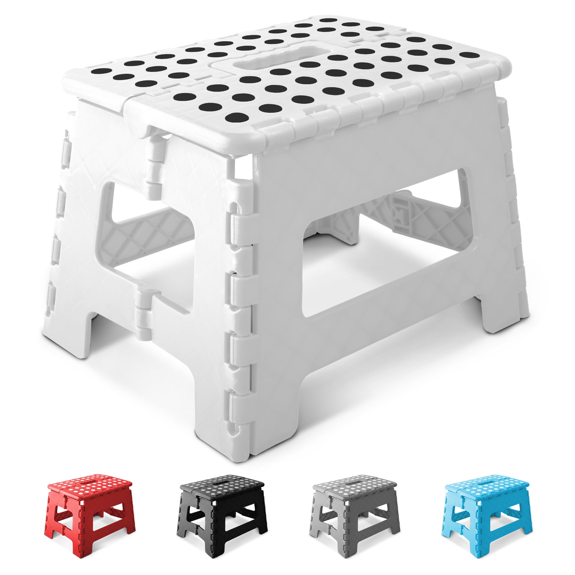 9-inch heavy duty folding step stool grey – anti-slip rubber feet