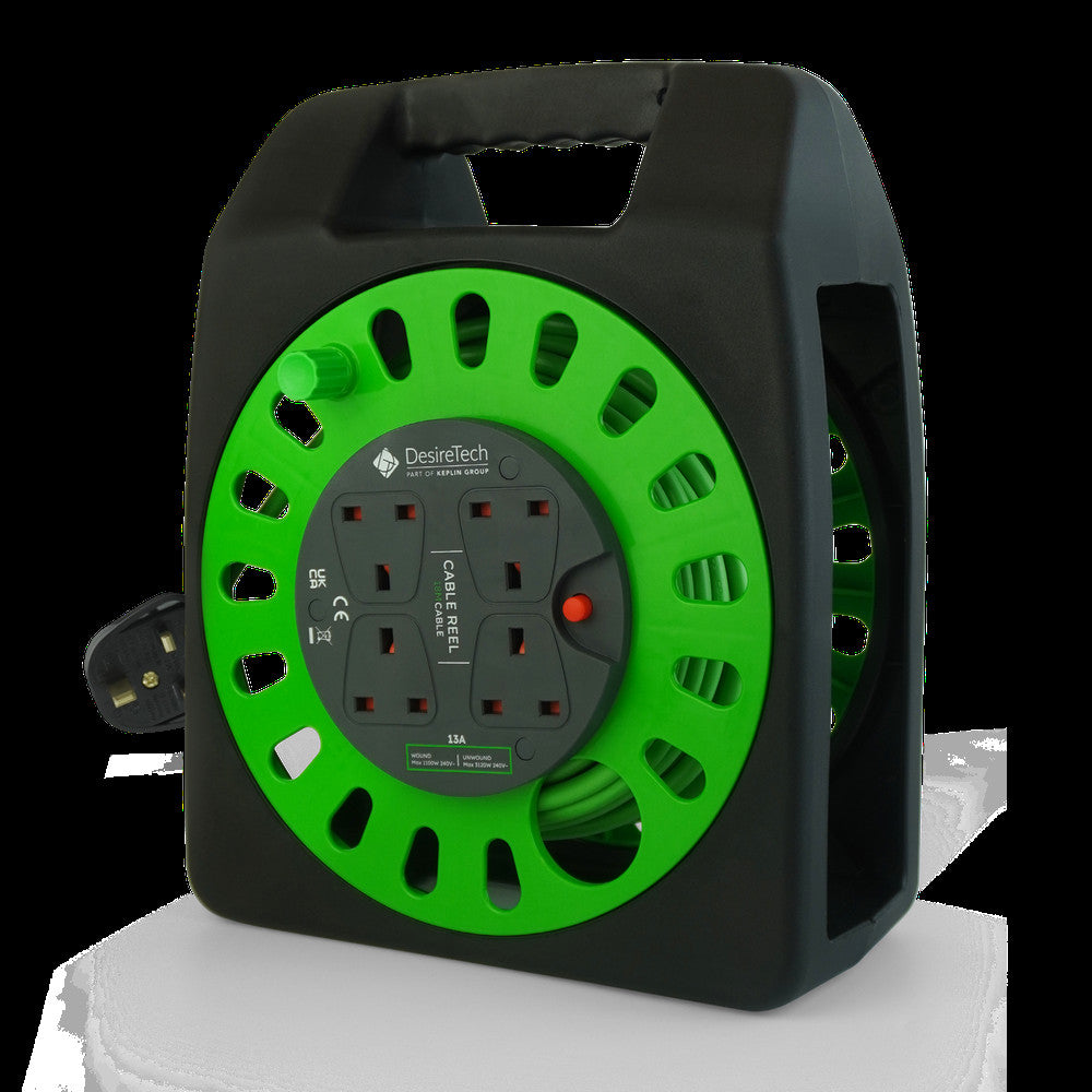 Desiretech Heavy-Duty Portable Cable Reel Extension Lead – 4 Shuttered Sockets, Thermal Cut-Out, Ergonomic Handle, Green/Black – Robust Extension Cord for Indoor Use – image 17