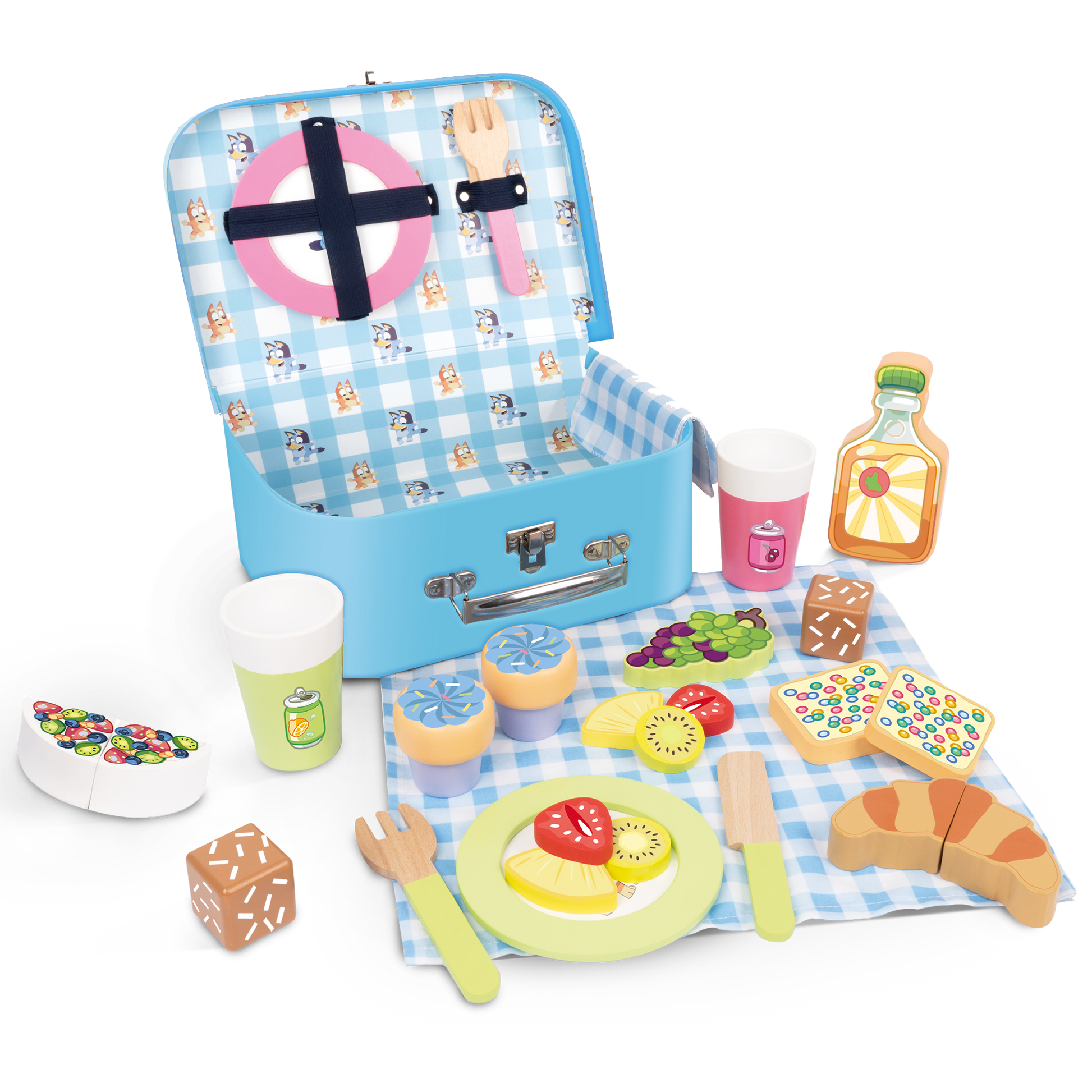 Bluey – Picnic Basket Set – 30-Piece Wooden Roleplay Toy for Kids with Carry Case, Cutlery & Pretend Food – Made from FSC-Certified Materials – Creative & Engaging Play Kit for Ages 3 and Up
