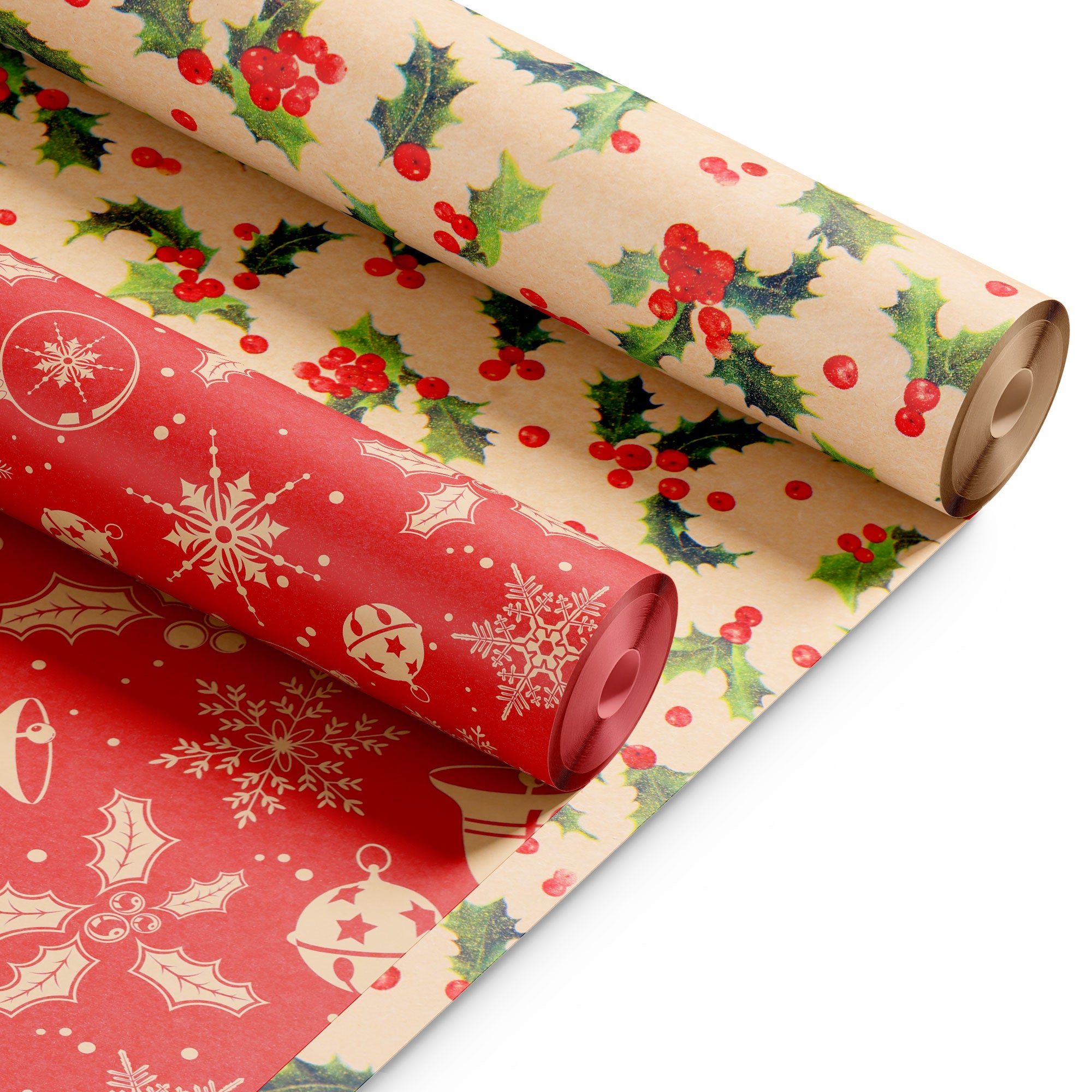 Kraft & Co 2 Pack Christmas Wrapping Paper Roll - Festive Designed Recyclable Kraft Paper, Perfect for Holiday Gifts, Arts & Crafts-Wrapping for a Merry Christmas (44.5cm x 25m)