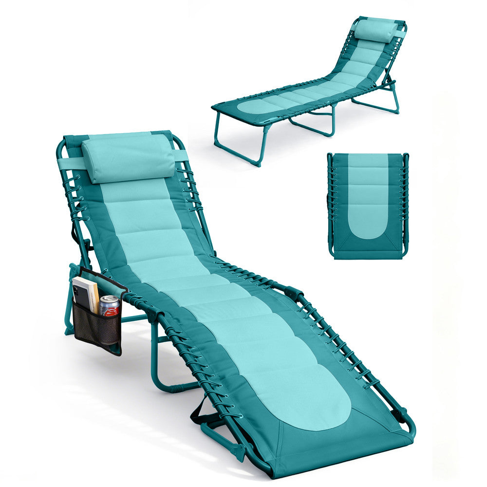 KEPLIN Foldable Sun Lounger Chair - Outdoor Garden Recliner with Color Block Design, 4 Position Adjustable Backrest, Padded 600D Oxford Fabric, Portable Patio Camping Deck Chair 110kg