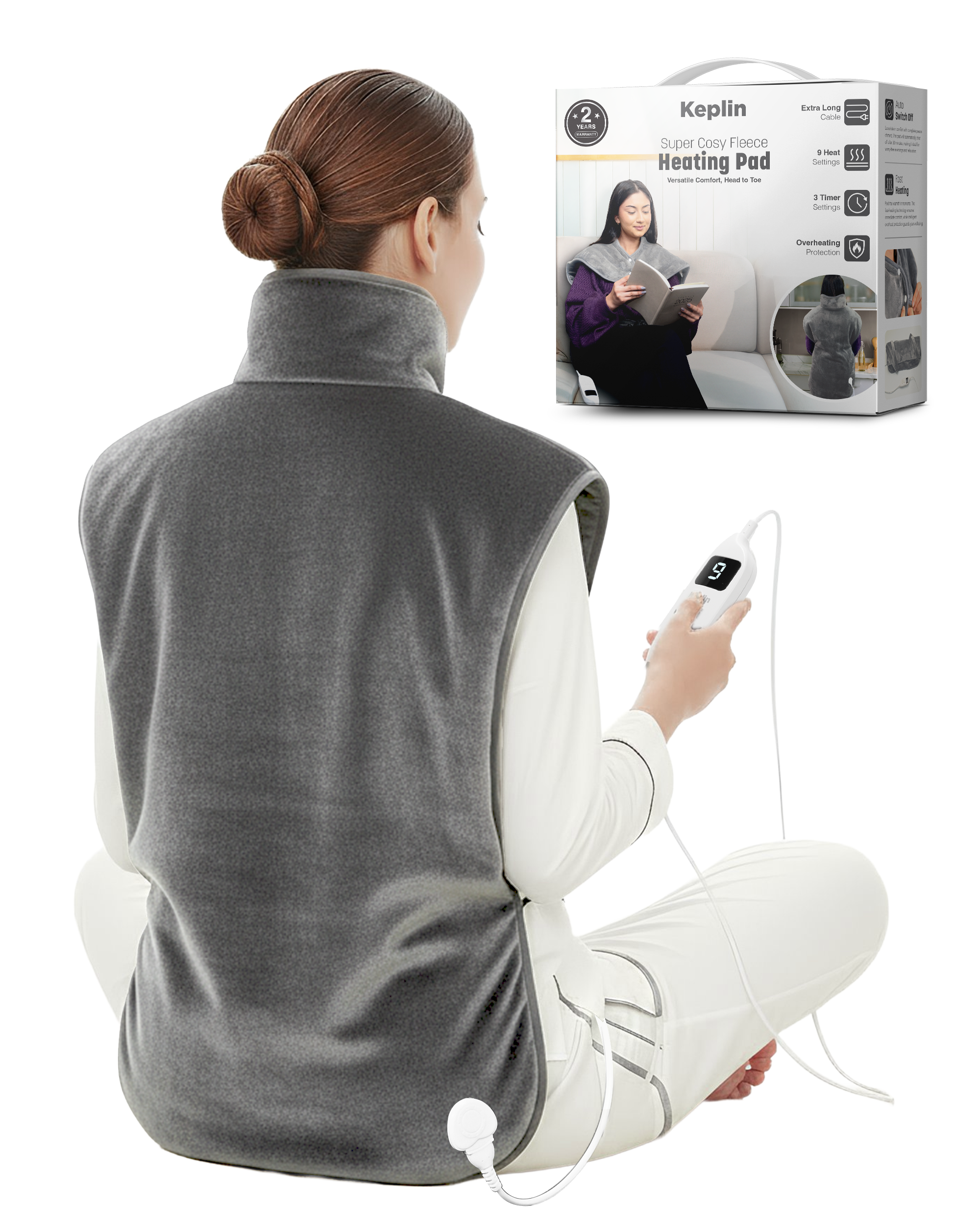 Keplin Heating Pad, Electric Heat Pad with Automatic Switch-Off and 9 Temperature Levels, Heating pad for Back Neck Shoulder Belly Heating Technology