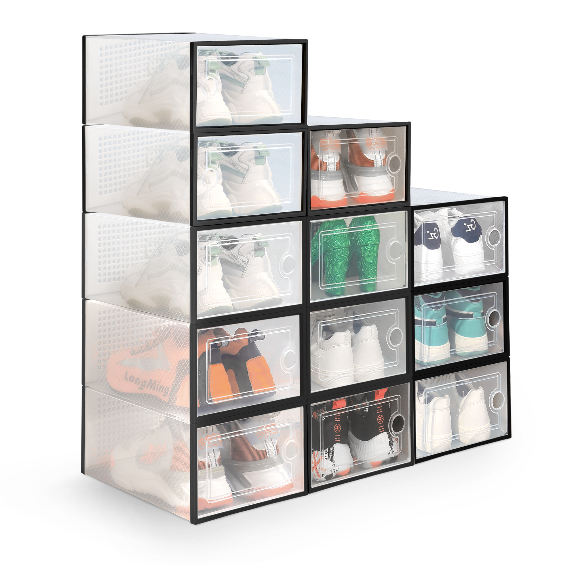 KEPLIN Stackable Shoe Storage Boxes - 12-Pack, Durable & Space-Saving Organizer Set for Closet, Wardrobe & Home - 33x23x14.5cm