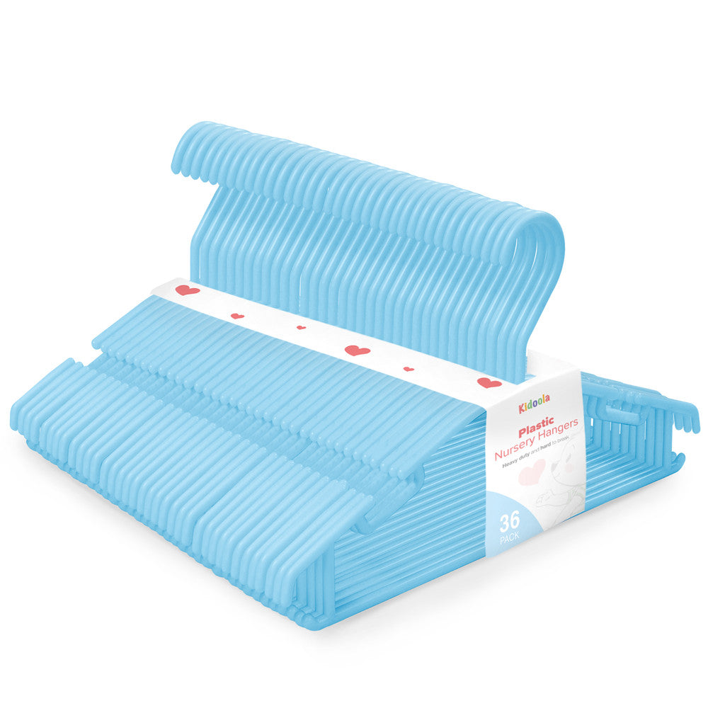 Kidoola 36 Pack Plastic Baby Hangers, Nonslip Nursery Coat Hangers, Space Saving Tubular Hangers, More Storage for Kids Children Clothes Dresses Unisex (27x15cm)