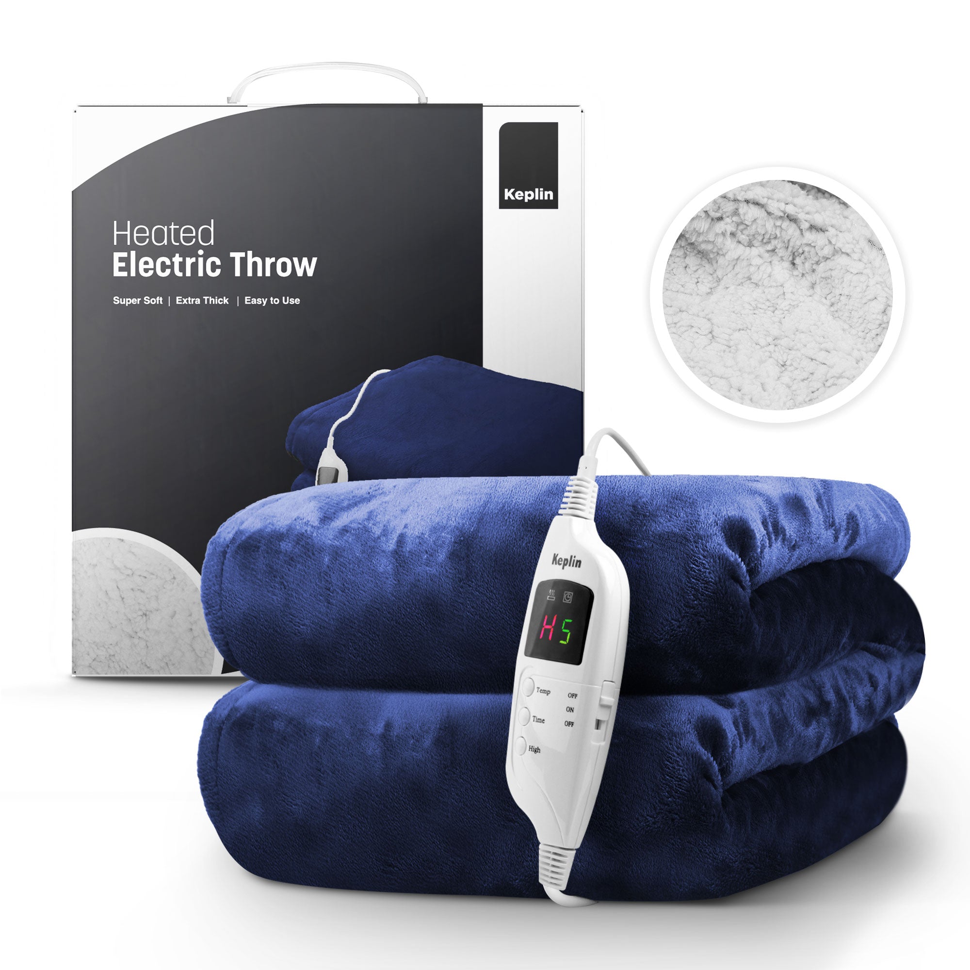 Electric Heated Throw Blanket - Machine Washable Fleece Wool Duvet, 9 Heat Settings & Timer