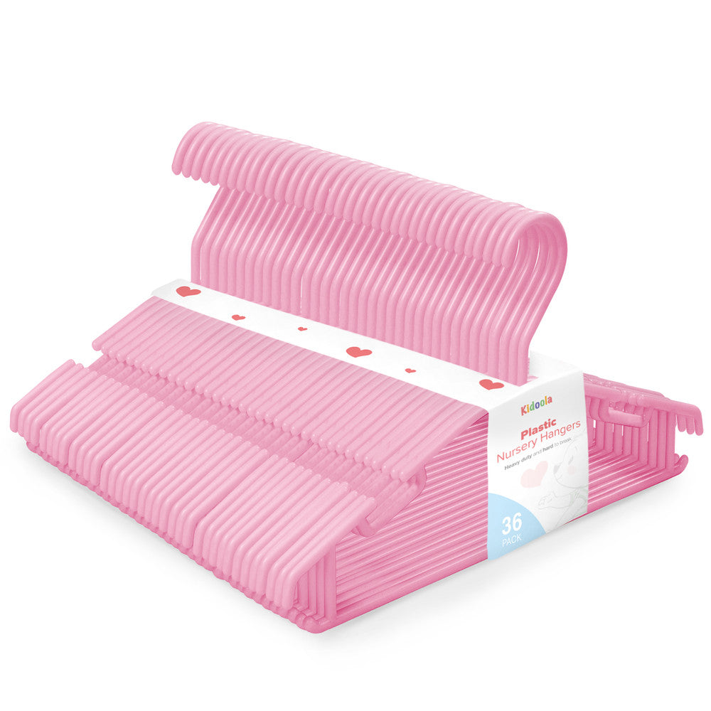 Kidoola 36 Pack Plastic Baby Hangers, Nonslip Nursery Coat Hangers, Space Saving Tubular Hangers, More Storage for Kids Children Clothes Dresses Unisex (27x15cm)