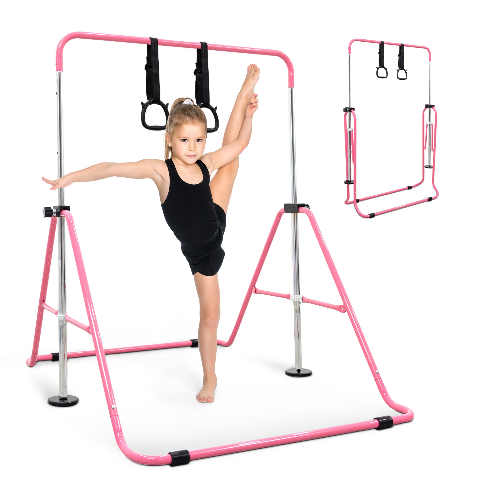 KAYMAN Gymnastics Horizontal Bar – Adjustable Height & Feet, Hand Protection Wrap, Durable Iron for Flexibility Training – Compact & Stylish Home Gym Equipment