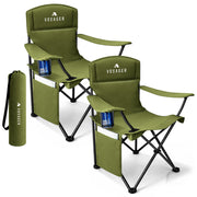 Folding camping chairs with cup holder and side pocket 2-pack green – padded 120kg outdoor chairs UK