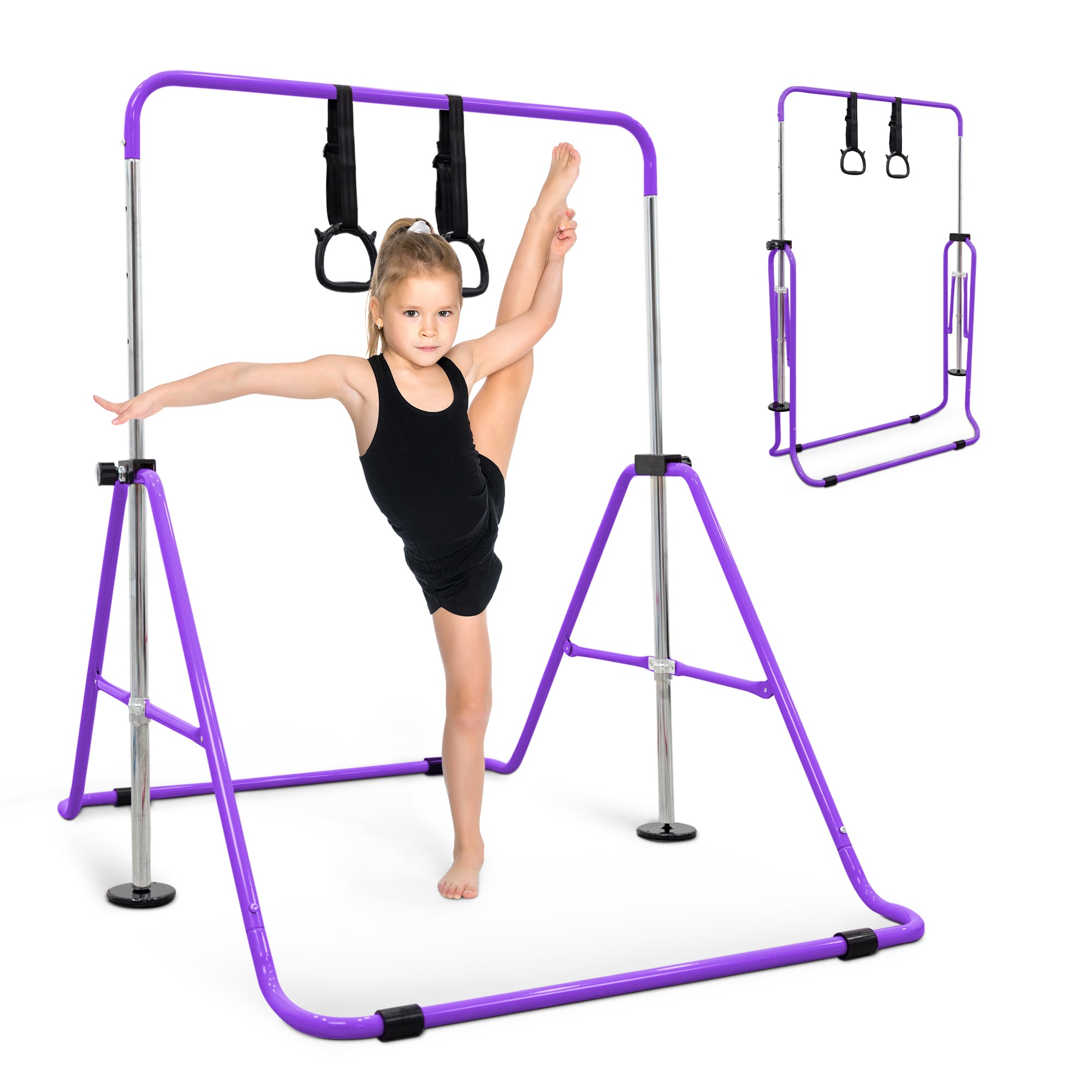 KAYMAN Gymnastics Horizontal Bar – Adjustable Height & Feet, Hand Protection Wrap, Durable Iron for Flexibility Training – Compact & Stylish Home Gym Equipment