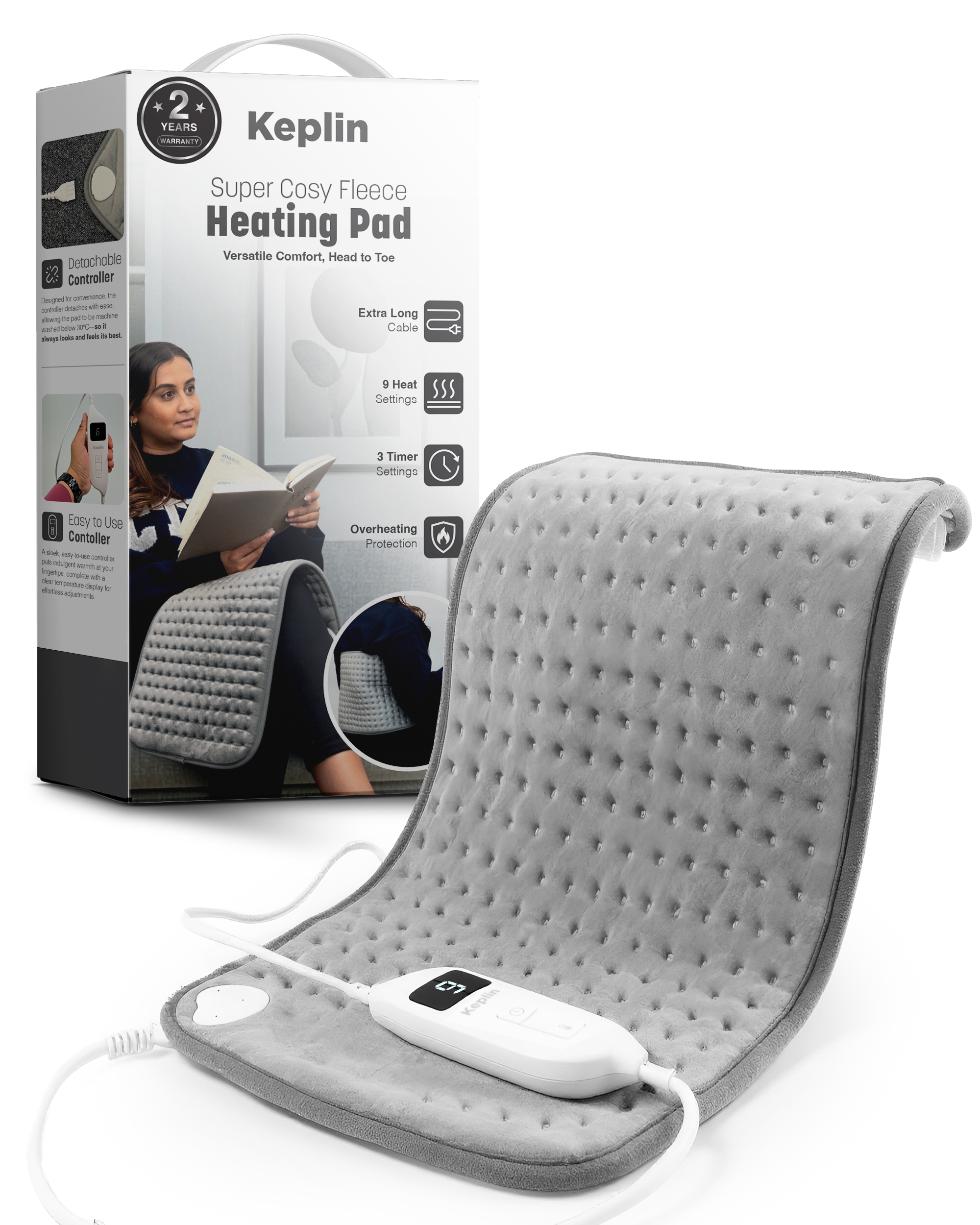 Keplin Heating Pad, Electric Heat Pad with Automatic Switch-Off and 9 Temperature Levels, Heating pad for Back Neck Shoulder Belly Heating Technology