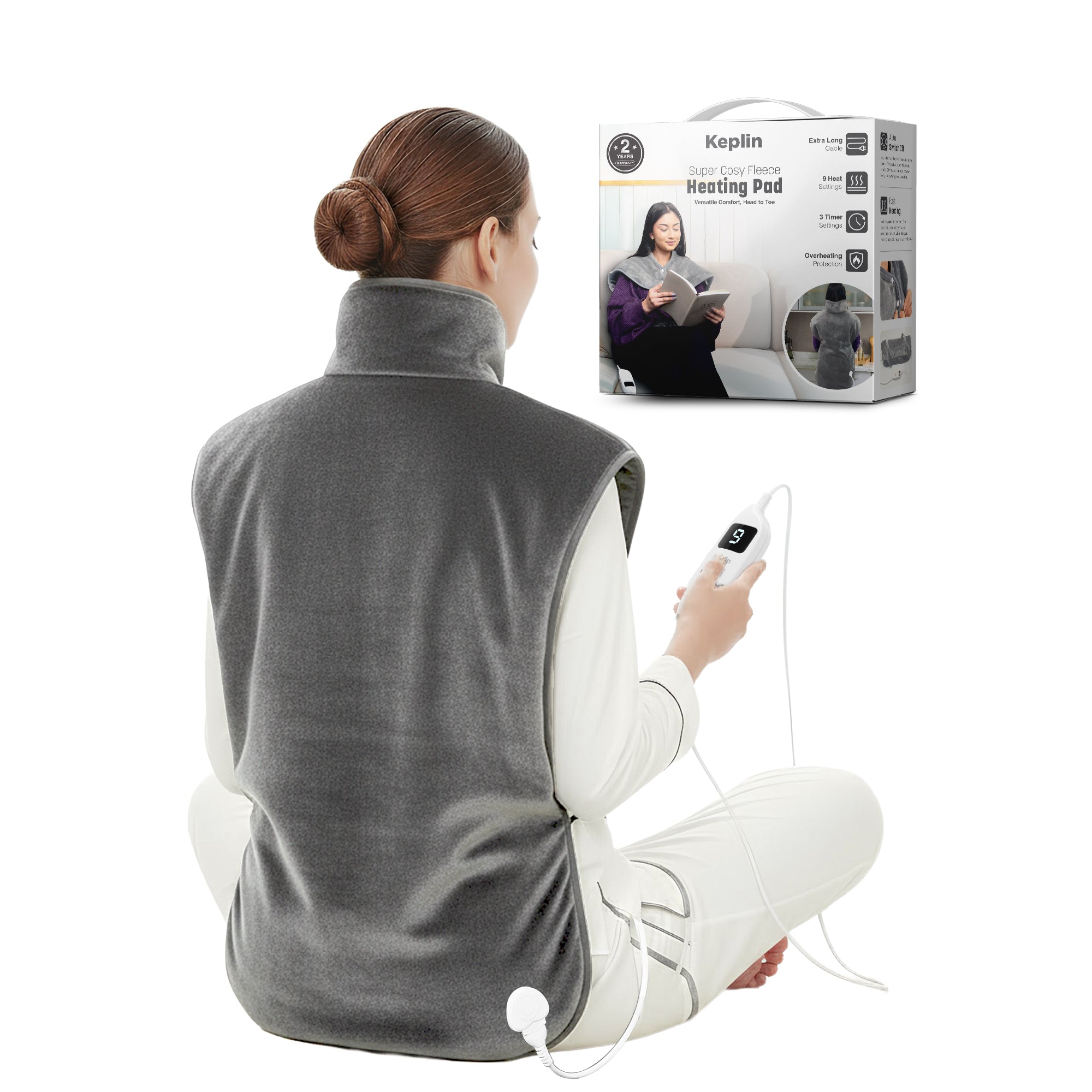 Keplin Heating Pad, Electric Heat Pad with Automatic Switch-Off and 9 Temperature Levels, Heating pad for Back Neck Shoulder Belly Heating Technology