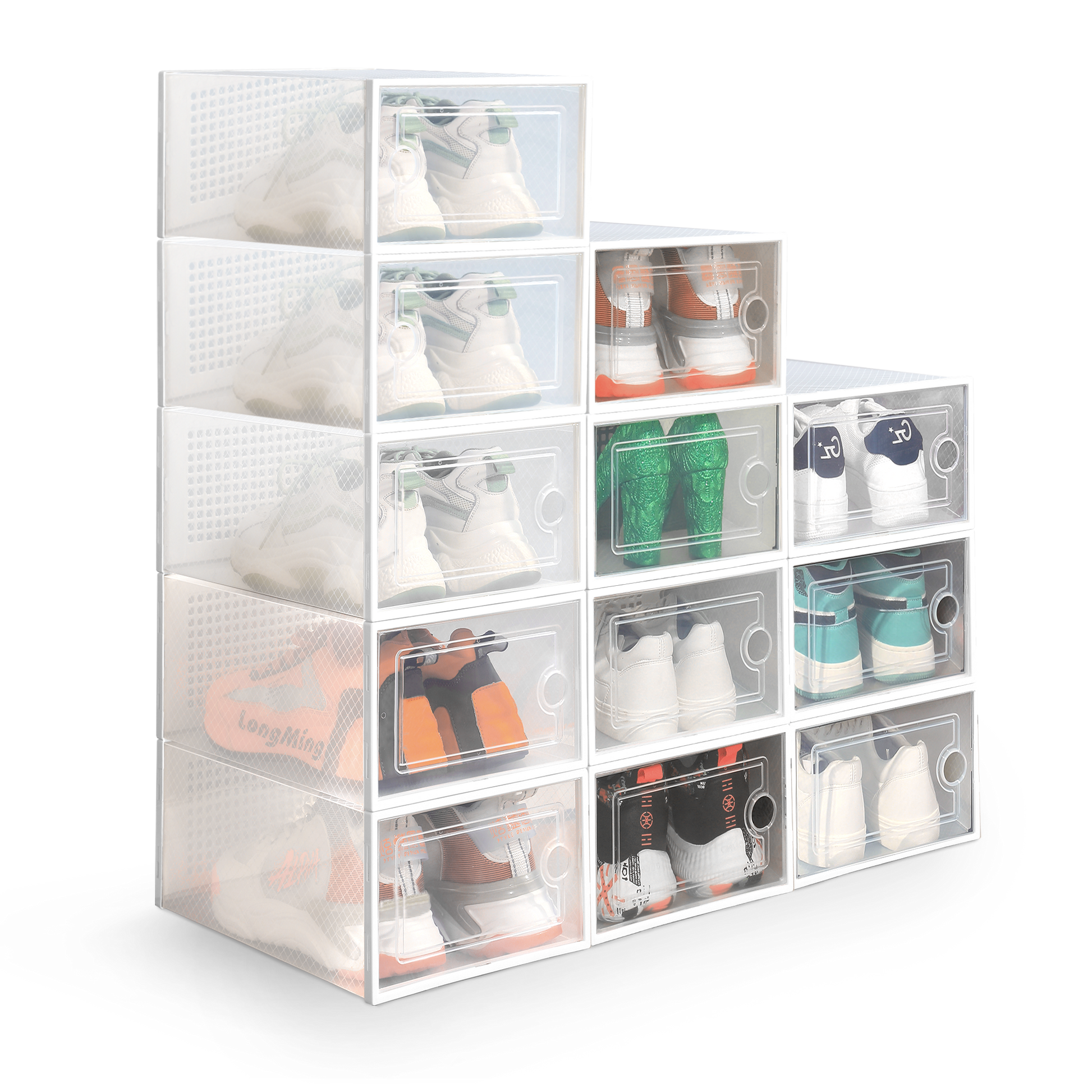 Stackable Shoe Storage Boxes (12-Pack) for Closet, Wardrobe & Home
