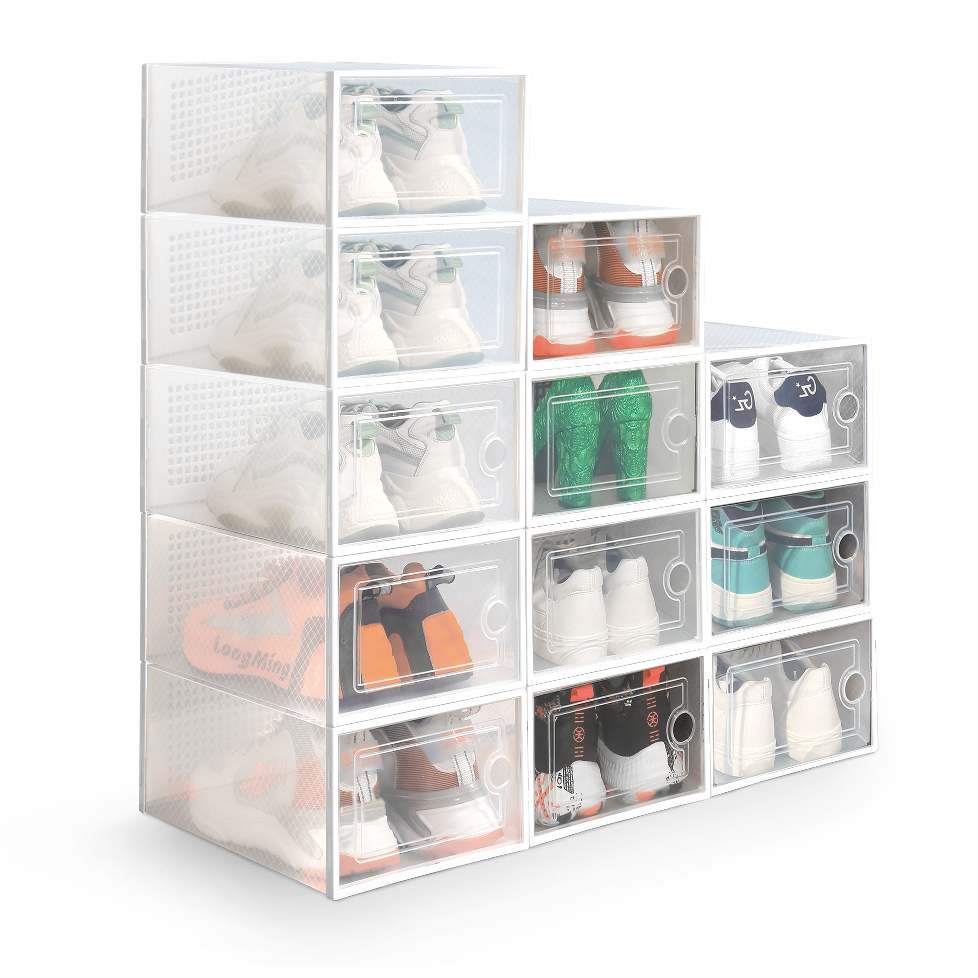 KEPLIN Stackable Shoe Storage Boxes - 12-Pack, Durable & Space-Saving Organizer Set for Closet, Wardrobe & Home - 33x23x14.5cm