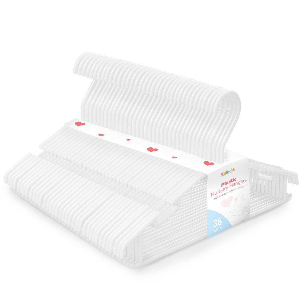 Kidoola 36 Pack Plastic Baby Hangers, Nonslip Nursery Coat Hangers, Space Saving Tubular Hangers, More Storage for Kids Children Clothes Dresses Unisex (27x15cm)