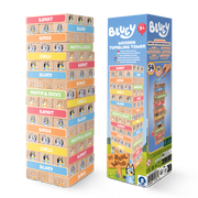Bluey tumbling tower game 54 wooden blocks – FSC certified stacking game for kids ages 3+ UK
