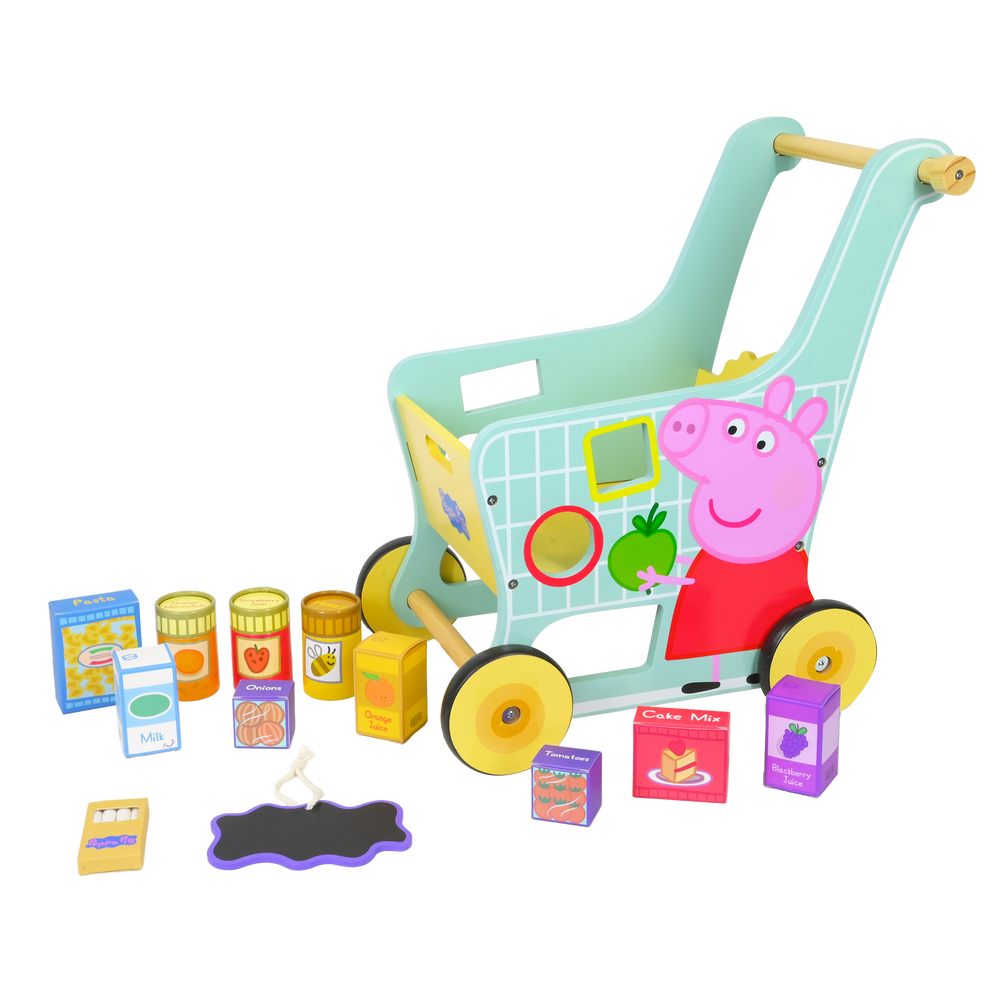 Peppa Pig Wooden Shopping Trolley – Kids Pretend Play Grocery Toy Age 3+