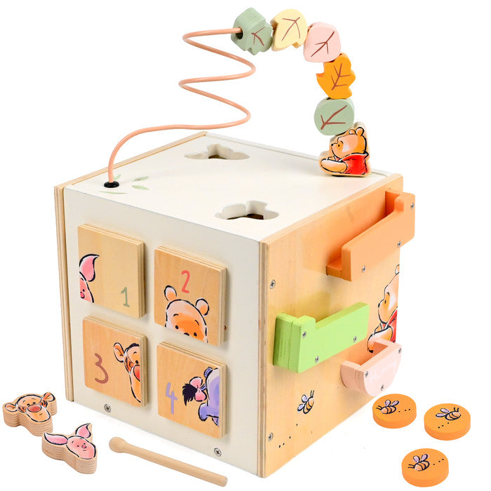Disney Winnie the Pooh Wooden Activity Cube 7 Activities Bead Maze Shape Sorter