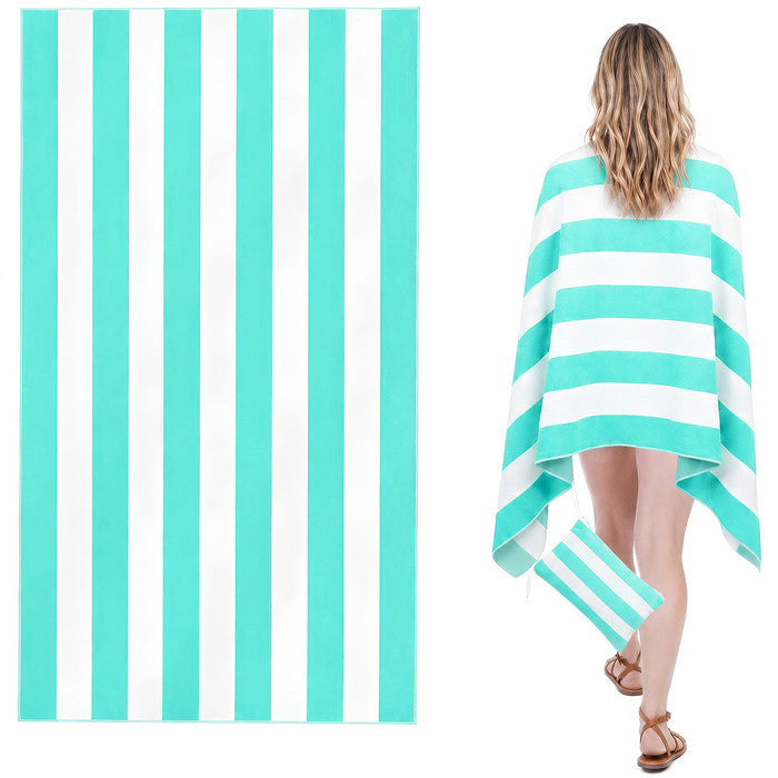 Keplin turquoise beach towel 90x200cm flat lay – quick dry sand-free microfibre