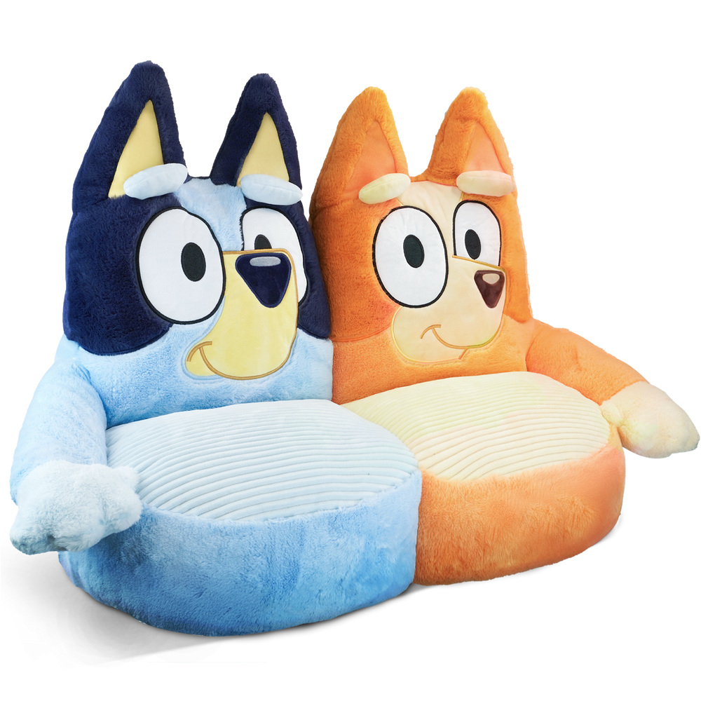 Bluey and Bingo kids plush sofa chair 70cm – soft toddler seat for playroom, bedroom and living room UK