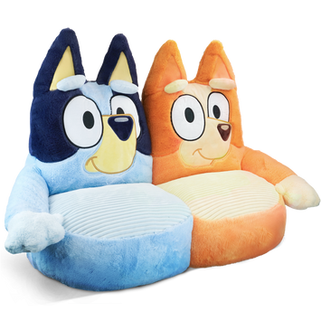 Bluey and Bingo kids plush sofa chair 70cm – soft toddler seat for playroom, bedroom and living room UK