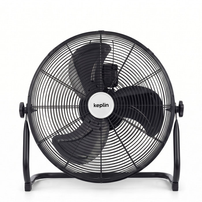 16 inch black chrome floor fan 3 speed settings front view